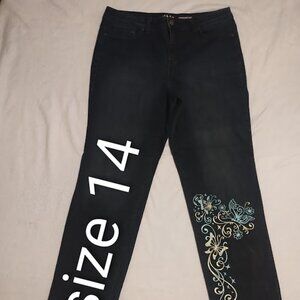 Style Co Jeans Women 14 Blue Denim Stretch Straight Leg Embroidery High Rise 34